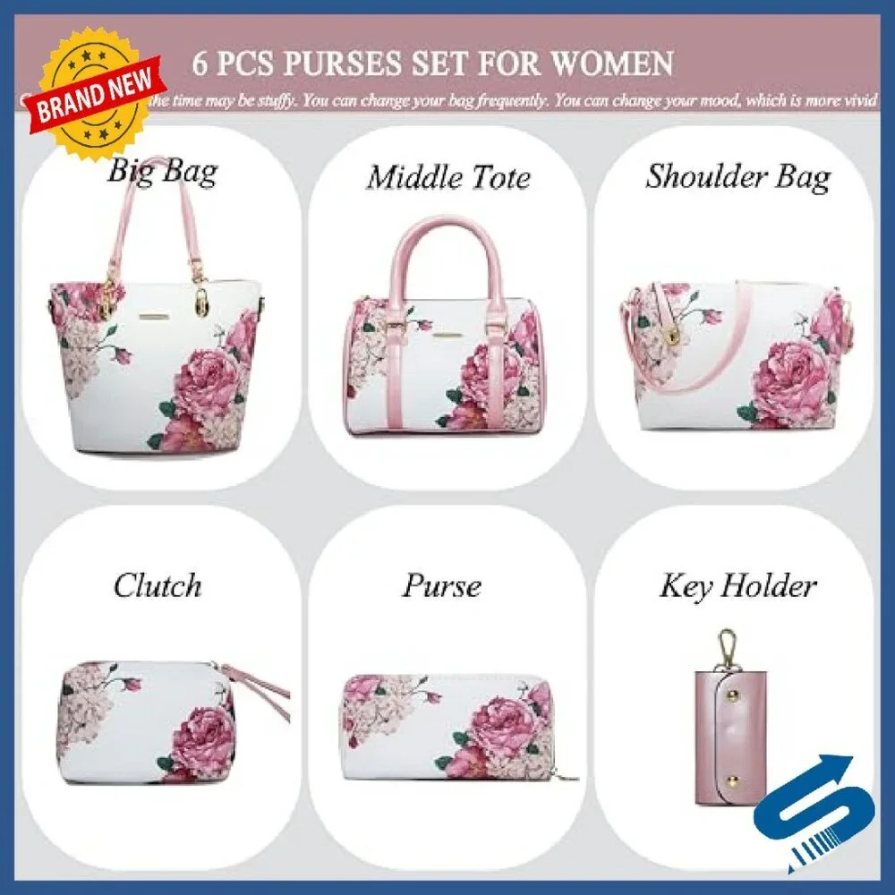 6-Piece Kids Faux Leather Purse Set with Tote Shoulder Bag Clutch - Picture 3 of 8